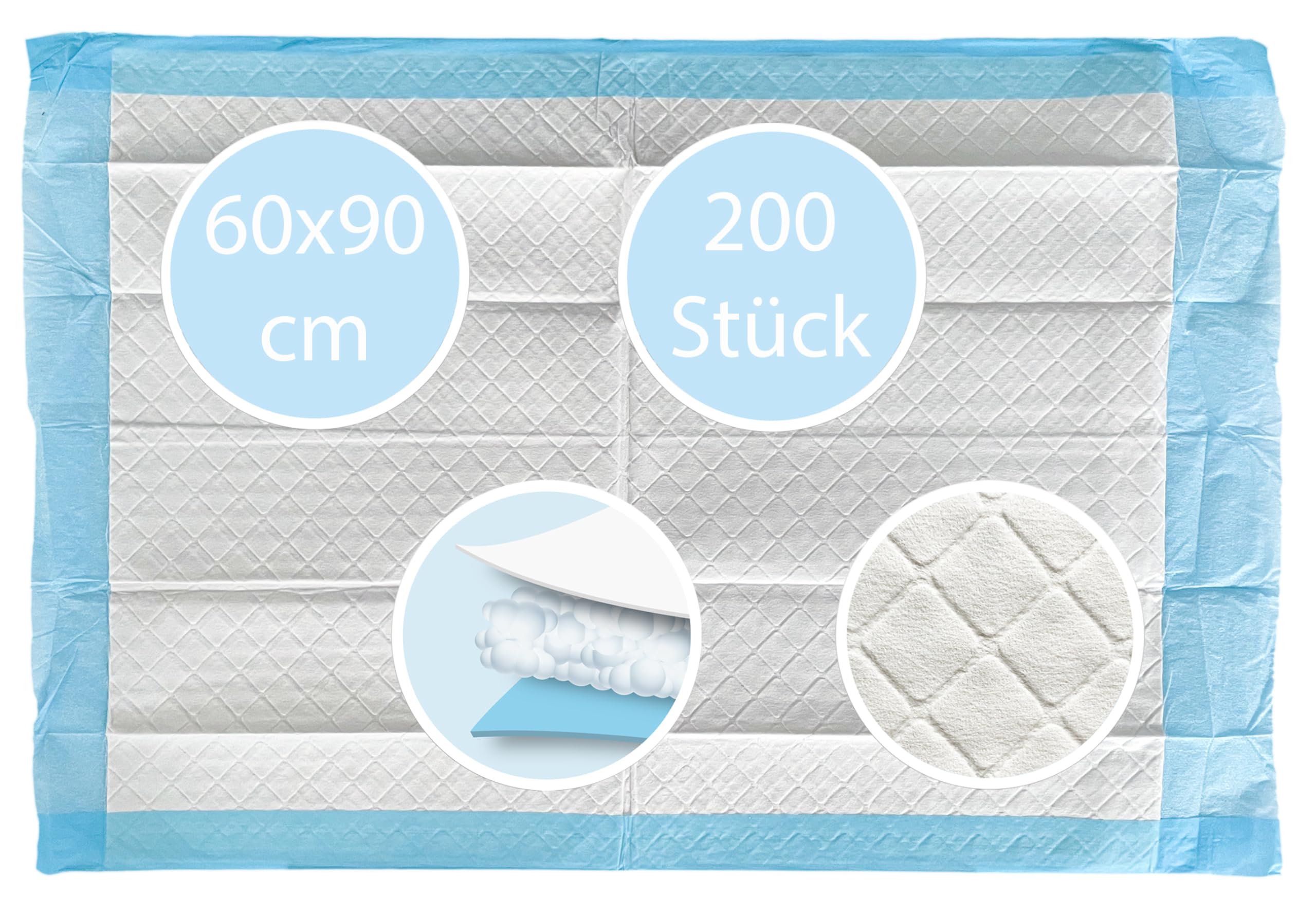 TIGA-MED SAP Premium - Compresas para incontinencia (60 x 90 cm, 200 compresas desechables para enfermos, extraabsorbentes e impermeables, protectores de cama, pañales y cachorros)
