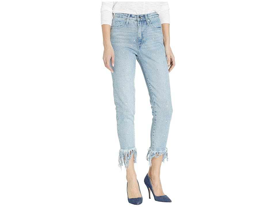 

Juicy Couture Crystal Fringe Hem Girlfriend Jeans (Surfrider Wash) Women's Jeans, Blue