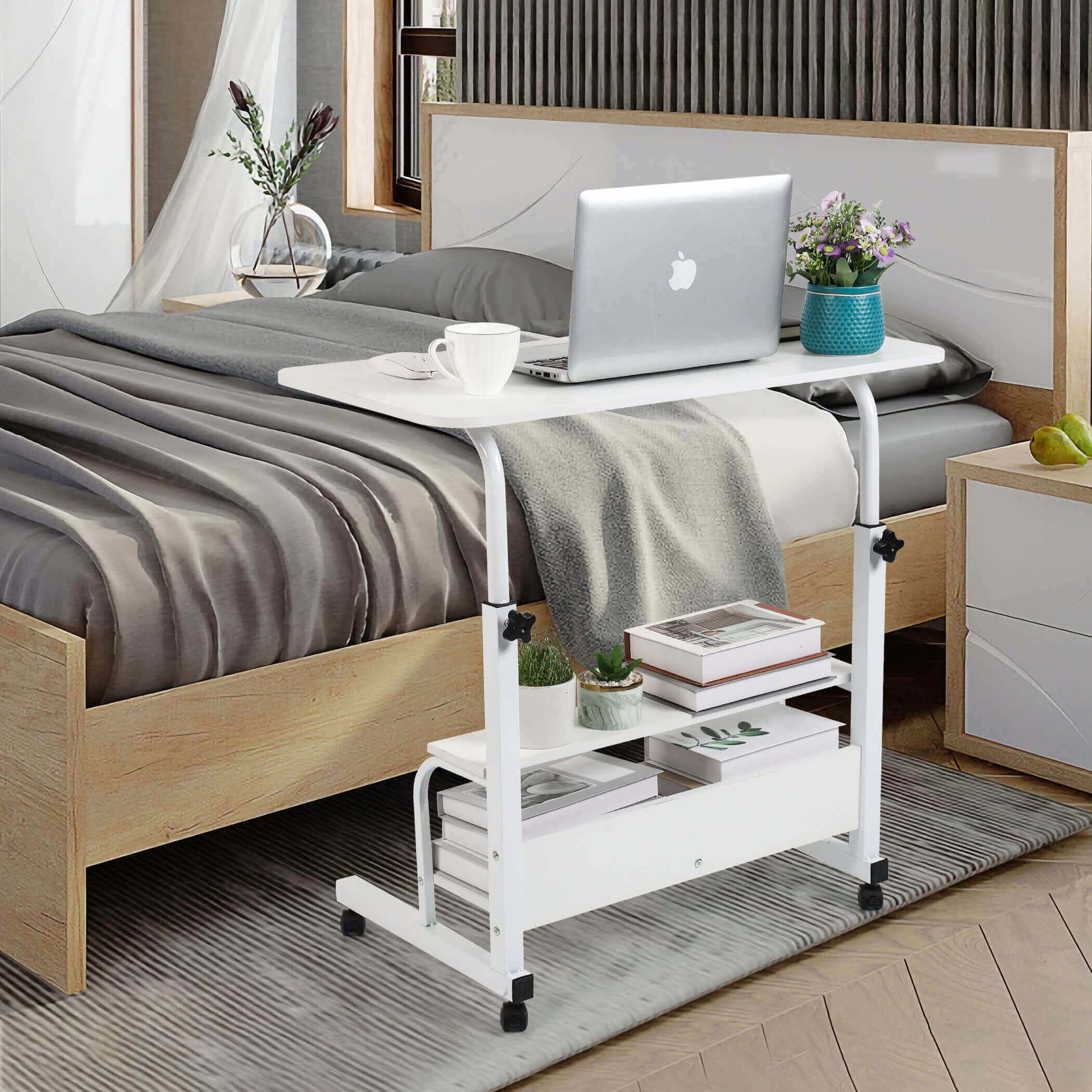 Laptop Desk Removable and Adjustable Height Table for Bedroom Bedside Table Lazy Sofa Table Minimalist Office Desk Home Student Writing Desk Desk, Small Standing Desk with Storage TV Tray Table.White