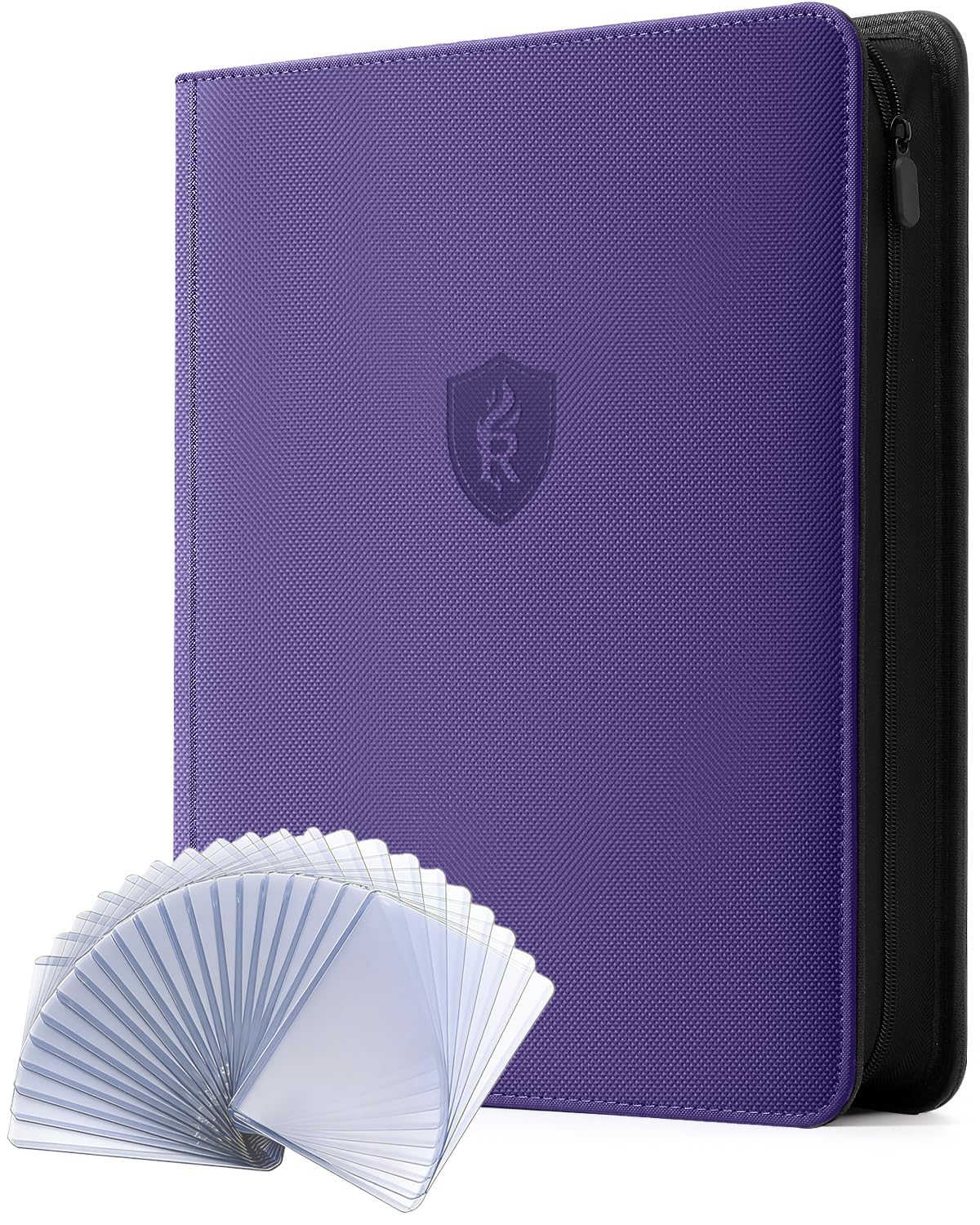 9 Pocket Top Loading Binder with Zipper - Holds 288 Toploads Card Album (Purple)