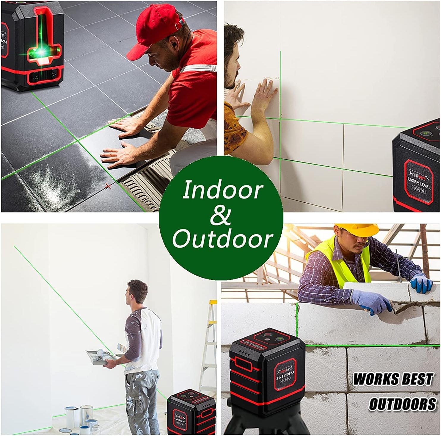 Laser Level Self Leveling 100Ft, Green Cross Line High Visibility 505NM Horizontal/Vertical/Cross Line, Laser level Rechargeable for Home Decoration and Construction