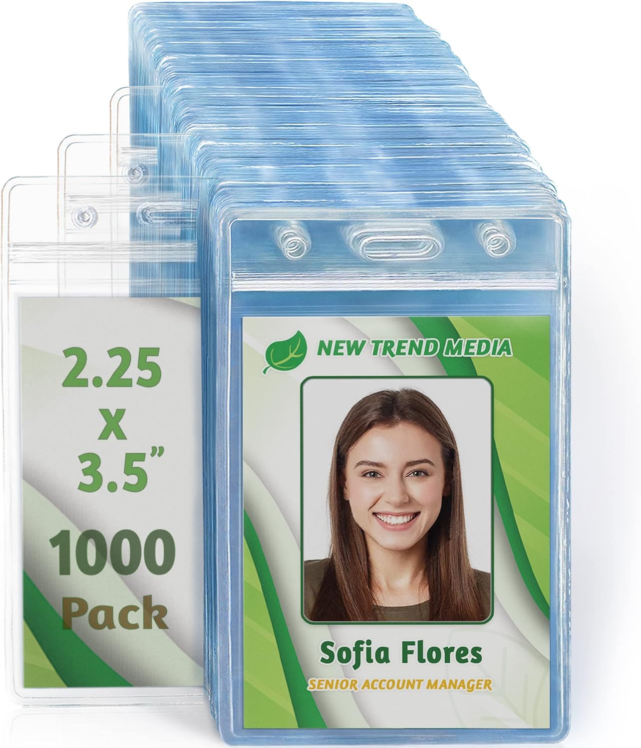 EcoEarth - Vertical Card Protector w/Soft Edge - Premium Tier Sealable 2.25x3.5 Inch, 1000 Pack - Waterproof ID Badge Holder - Plastic Name Tag Holder Bulk