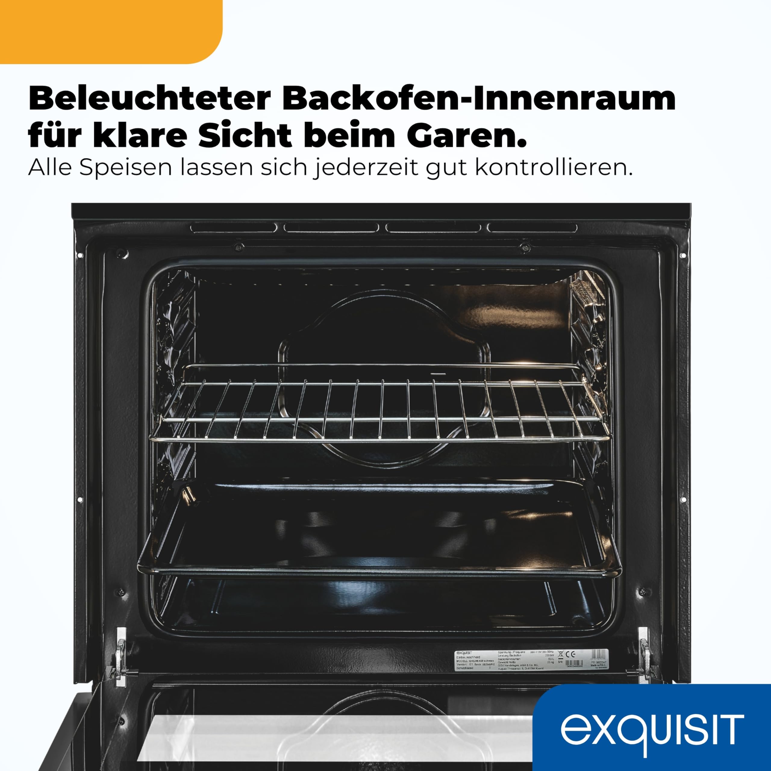 Exquisit Herd-Set Glaskeramikkochfeld Energieklasse A 59 l Backofen 4 Strahlungskochzonen Schwarz