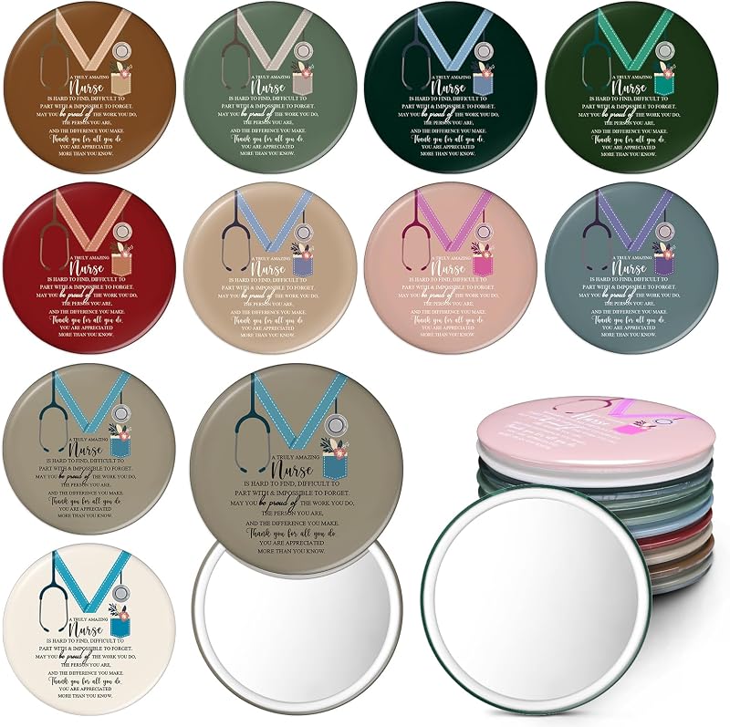 Geetery Espelhos Compactos Redondos com Estampas de Enfermagem, Vivid, Pacote com 30