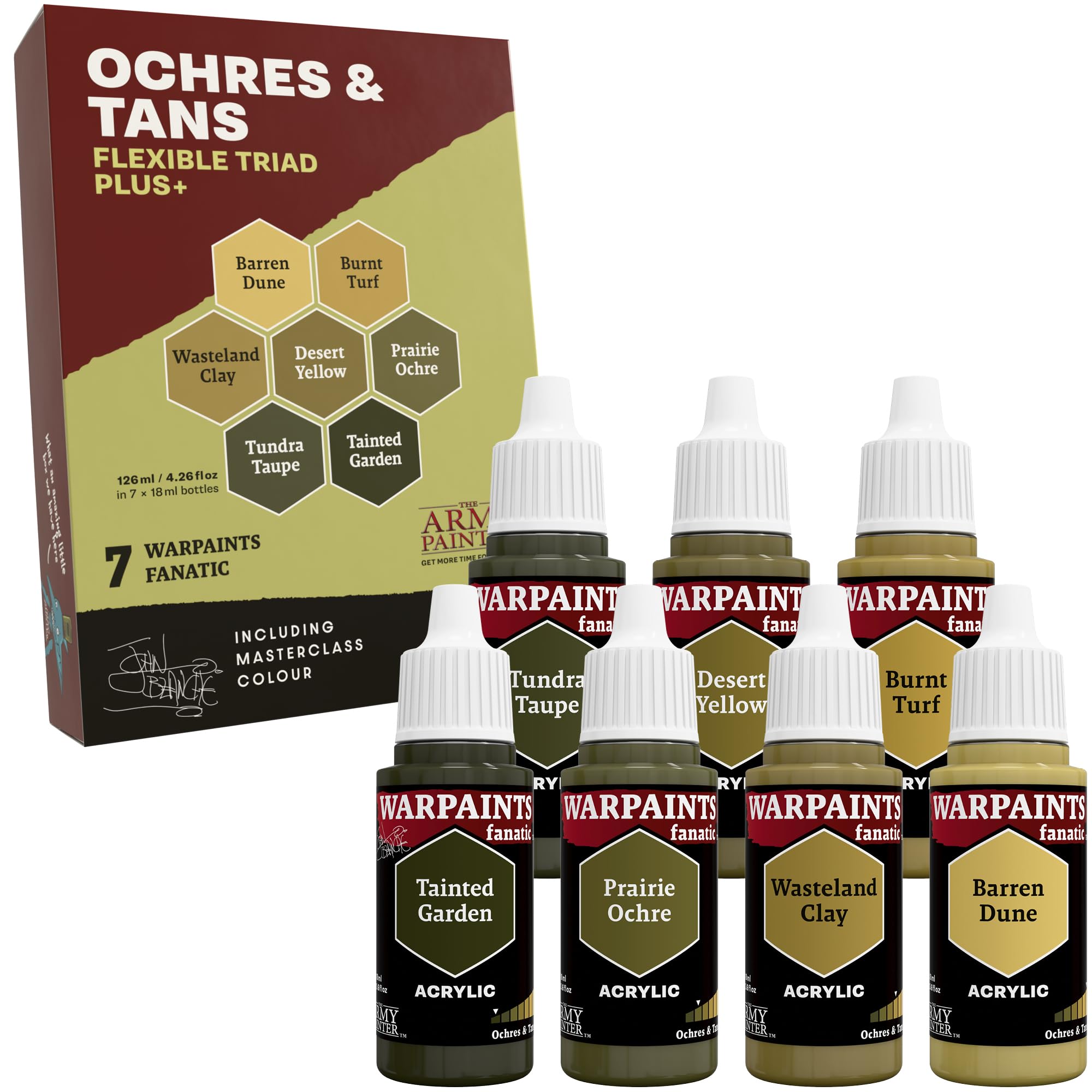 The Army Painter, Warpaints Flexible Triad PLUS+: Ochres & Tans, 7 x 18 ml acrylic paints - Miniature quality hobby paint for Dungeons and Dragons (DnD) & Warhammer Miniatures