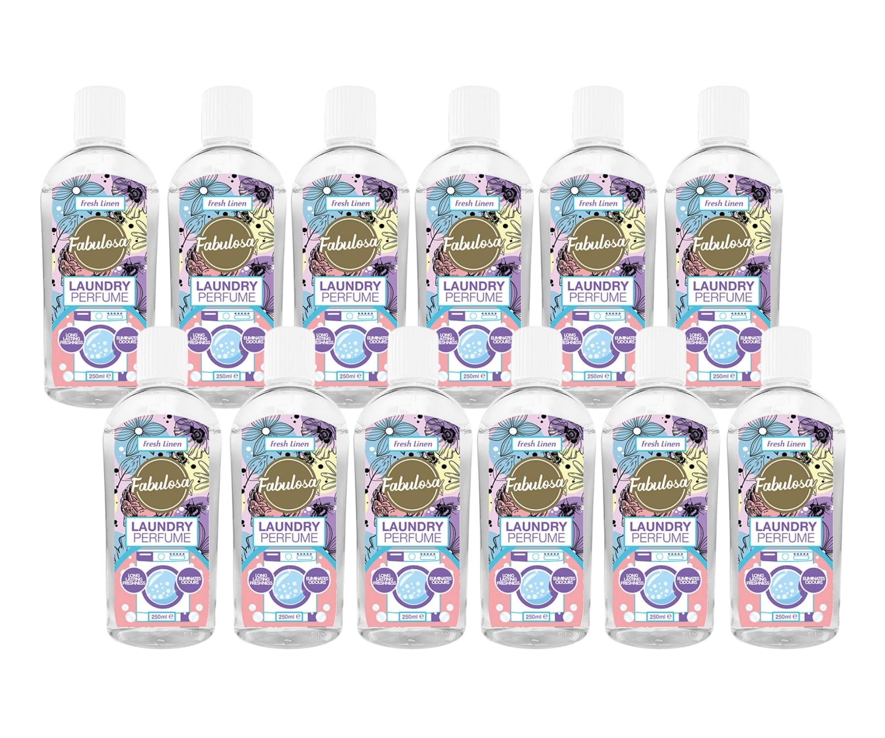 Fabulosa Versatile Laundry Perfume, Scent Boosters For Laundry, Deodorizer, Odour Eliminator, Long-Lasting Freshness, Laundry Fragrance, 250 ml, 12, Pack, Fresh Linen