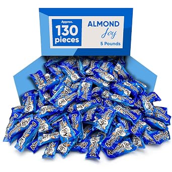 Almond Joy Milk Chocolate Coconut & Almond - Snack Size 5 Pound Approx 130 Pieces - Gluten Free Milk Chocolate Coconut & Almond, Individually Wrapped Bulk Candy Chocolate Candy- Groceries Snacks for Adults and Kids, Candy for Office, Holiday Chocolate with Coconut Filling - Design May Vary