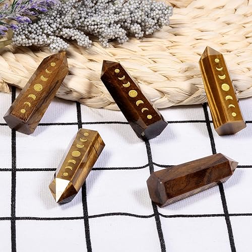 Vista 20 de Nupuyai Piedra de cristal curativo de lapislázuli para meditación de chakras, terapia de reiki, decoración de varita de cristal para oficina en casa