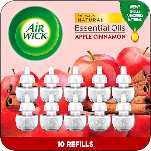 Air Wick - Repuestos de aceite aromático para enchufar, 10 repuestos, aroma de canela y manzana, aroma de otoño, aerosol ecológico, aceites