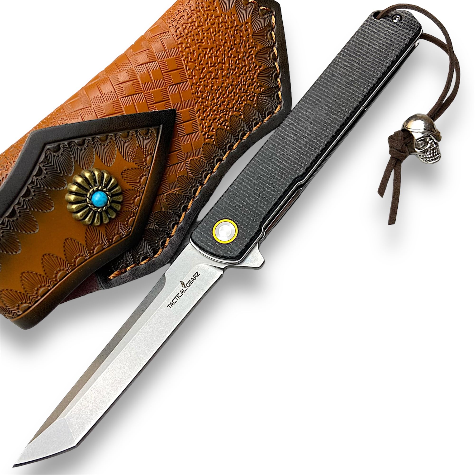TACTICAL GEARZ EDC Pocket Folding Knife, Micarta Handle, D2 Steel Tanto Blade (Virgo Beast Bundle)