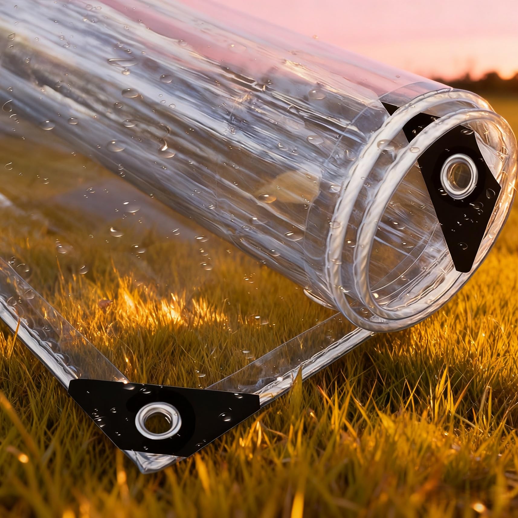 Lona impermeable de PVC transparente de 135x210 cm con ojales para exterior y muebles