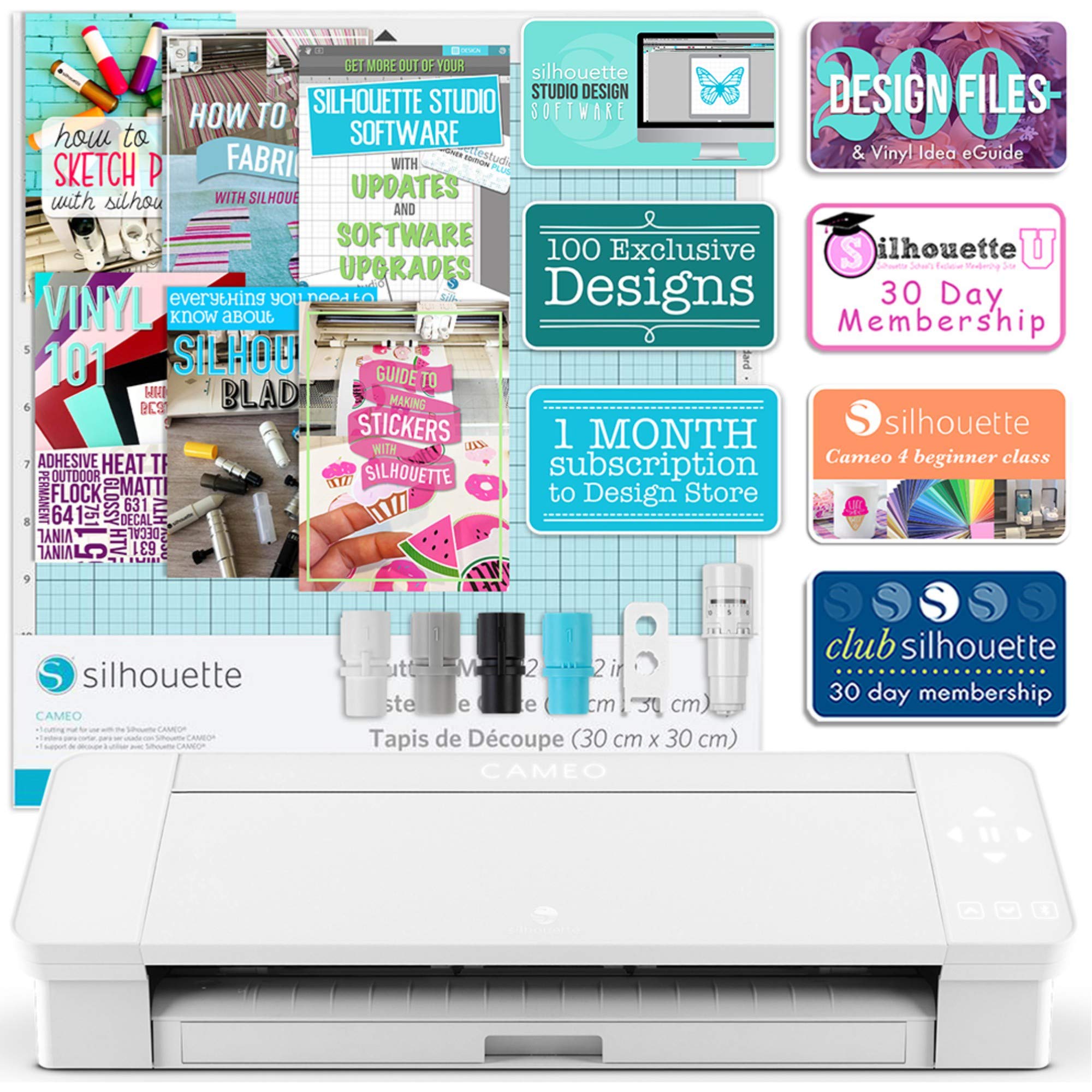 Silhouette White Cameo 4 w/ 64 Oracal Vinyl Sheets, Tools, Designs