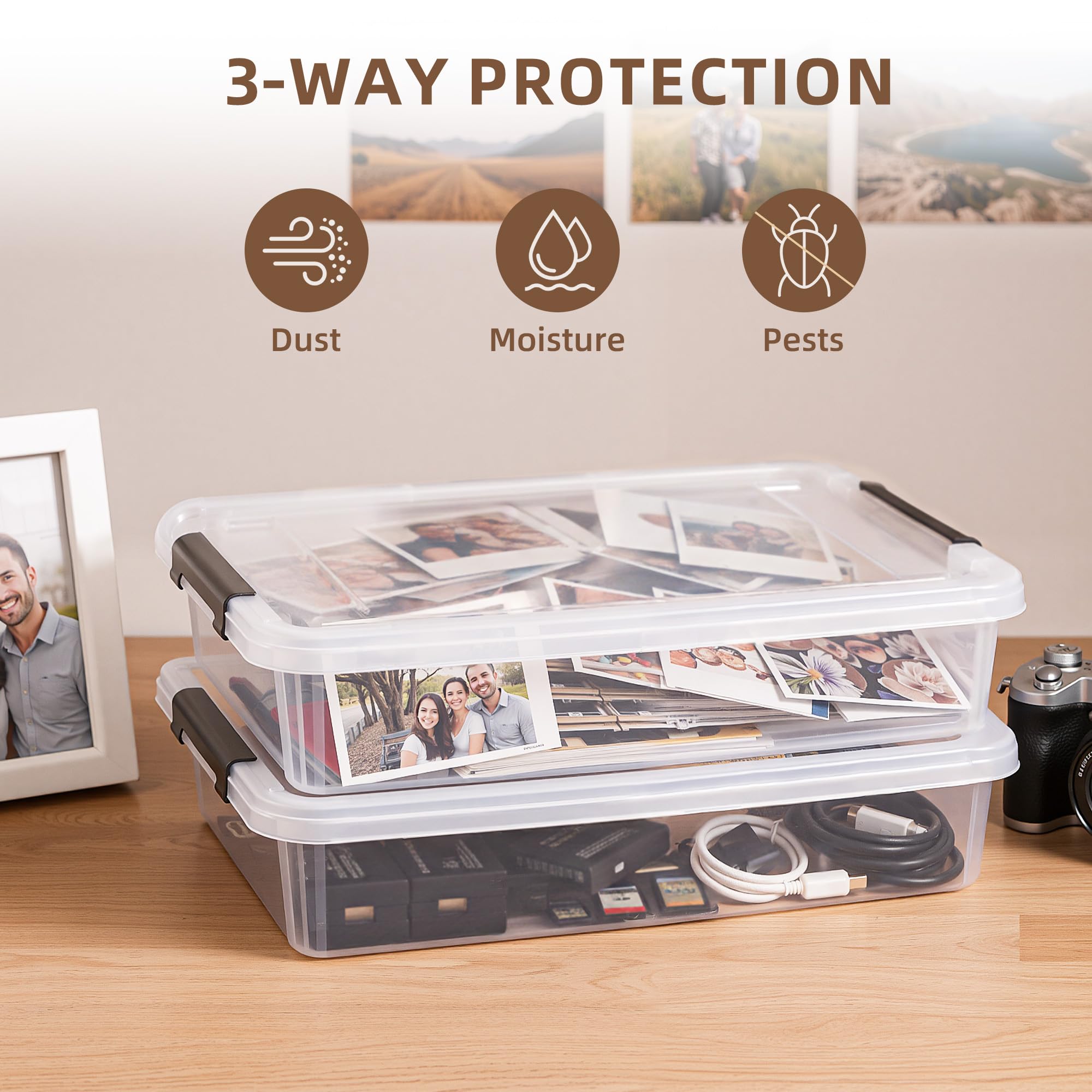 Citylife 3 PCS Plastic Storage Bins with Latching Lids Portable Project Case Clear File Box Stackable Storage Containers — view 8