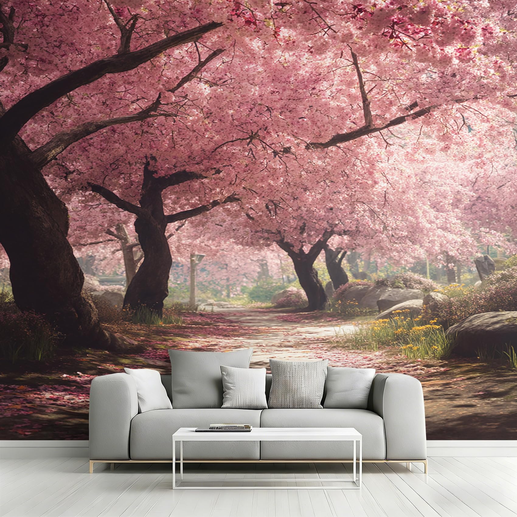 Generisch Vlies Fototapete Kirschblüten Baum 250x175 cm (B x H), Tapete Japanische Rosa Blumen Wandtapete Wohnzimmer Schlafzimmer Vliestapete, Wanddeko Motivtapeten