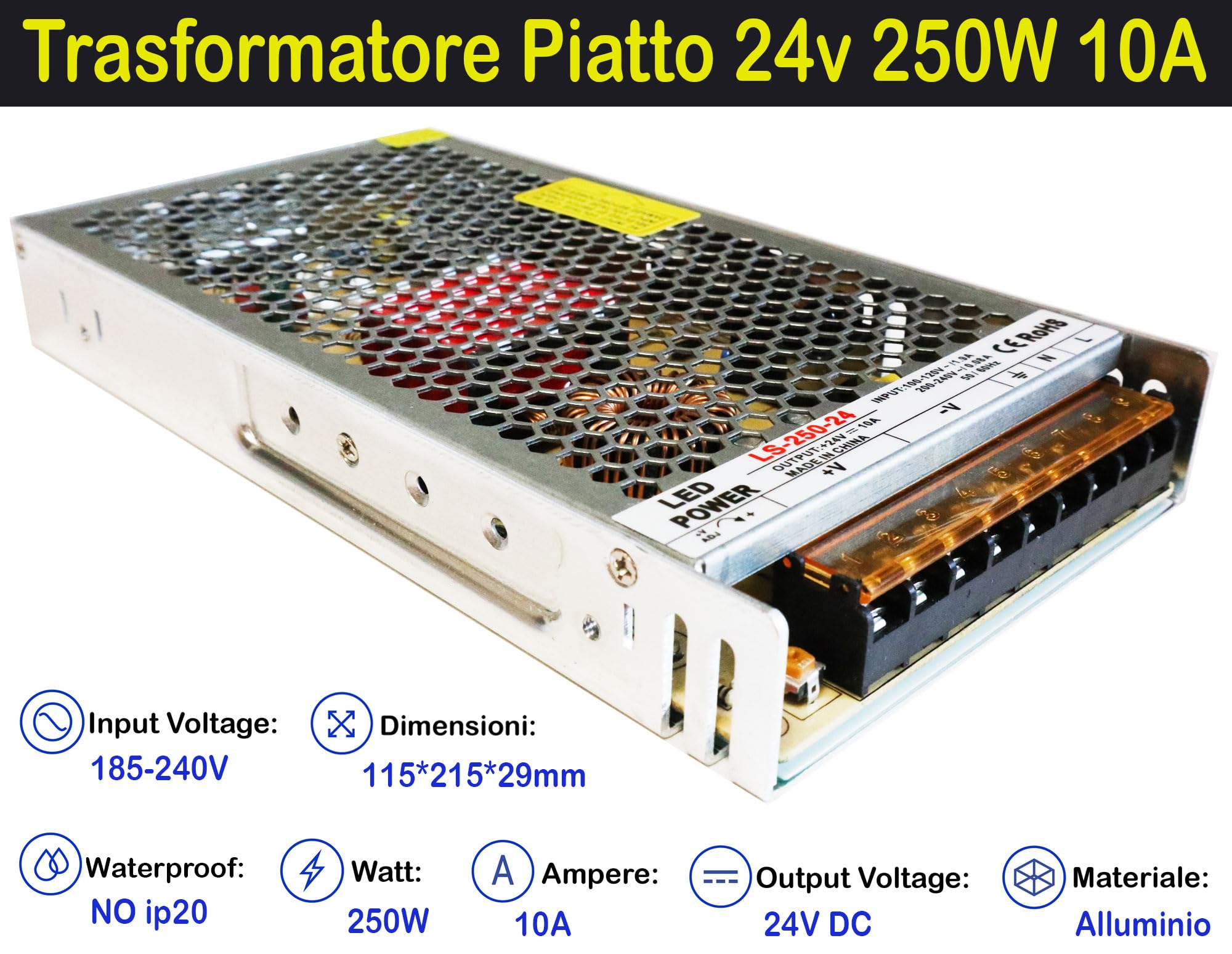 RGB+Bianco Freddo 4in1 24V. Kit da 10 Metri con 1 Trasformatore da 240w e 1 Controller +1 Telec.. Con 1200 Led RGB+W sviluppa 10000+10000 Lumen. Striscia RGBW Ip20
