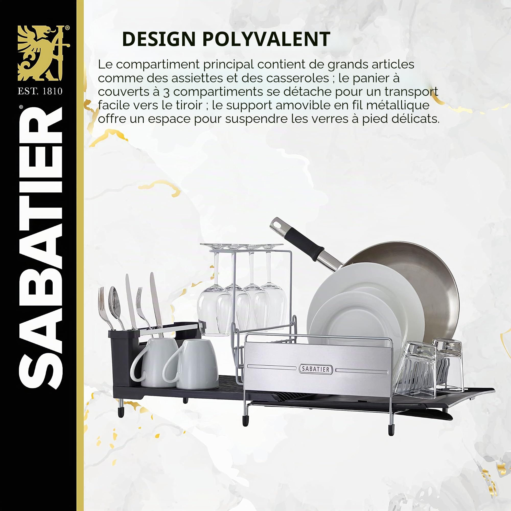 Sabatier Egouttoir à Vaisselle Extensible avec Fil gainé, Acier Inoxydable, Noir 5199813