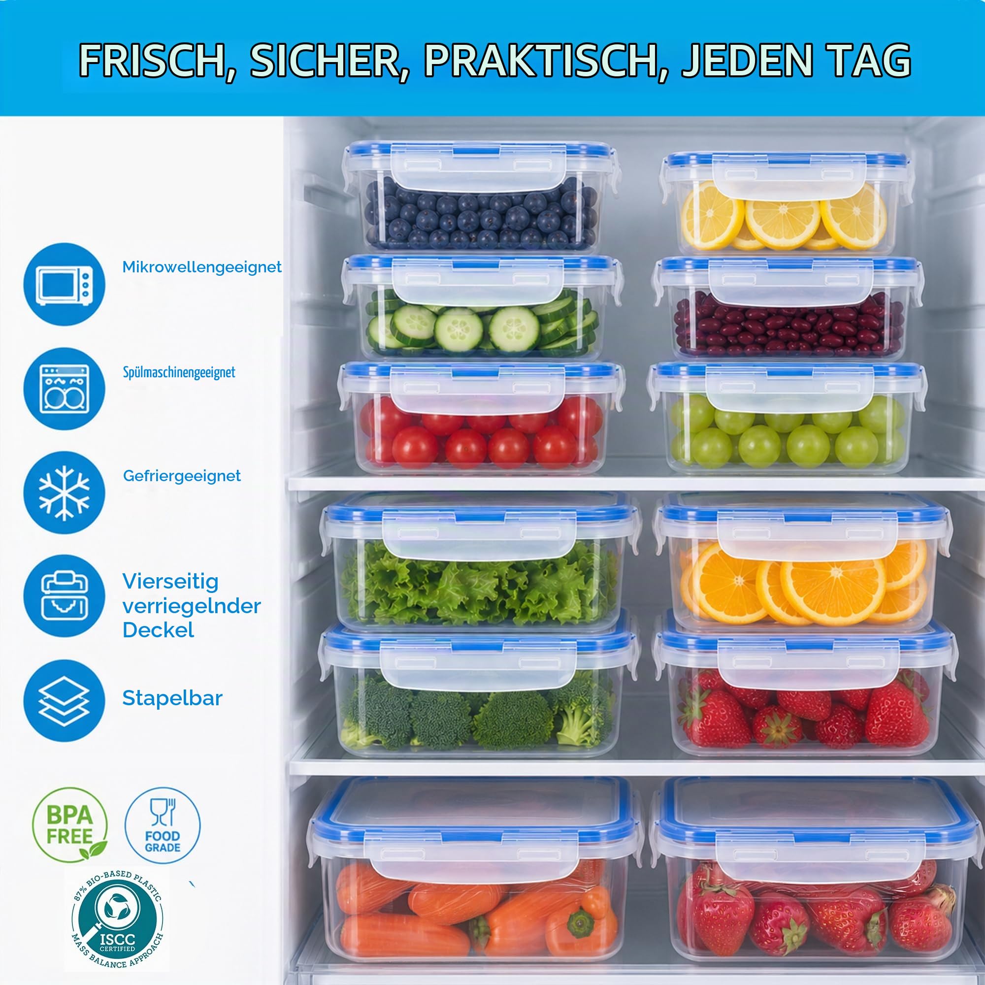 Lock& Lock HPL811 Vorratsdosen & Frischhaltedosen | Füllmenge 0,6 L | luftdicht & wasserdicht | Aufbewahrungsdose | Vorratsbehälter mit 4fach Klickverschluss - 12er Set