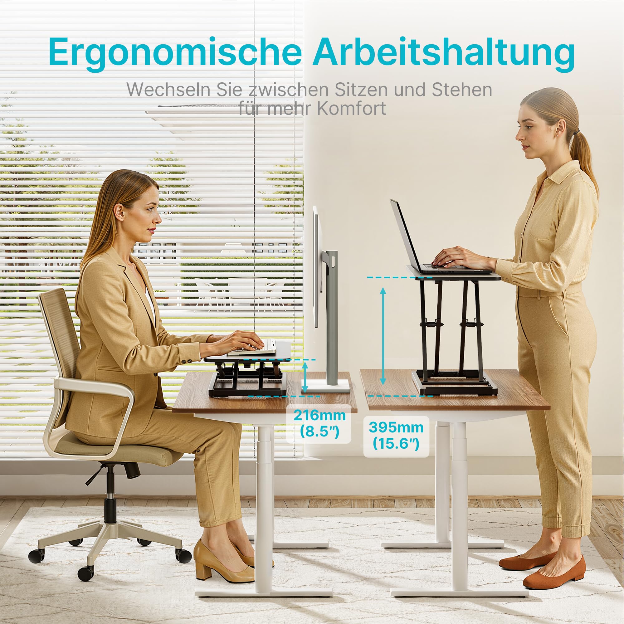 PEGZONE Steh-Sitz Schreibtisch Höhenverstellbar, Ergonomisch Schreibtischaufsatz, 61 x 30 cm Stehpult, Klappbar Laptoptisch, Schwarz