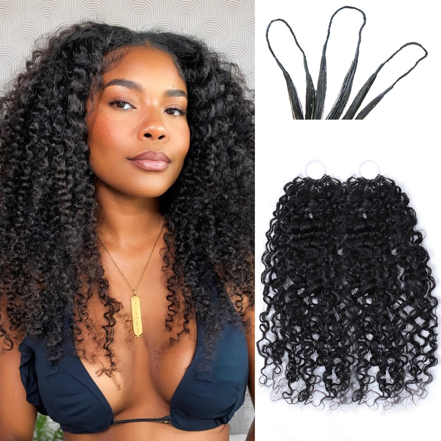 Photo 1 of Beauday Feather Crochet Human Hair Extensions Miracle Knots, Pre-Separated Afro Kinky Curly Crochet Hair 22 Inch 60g #1B