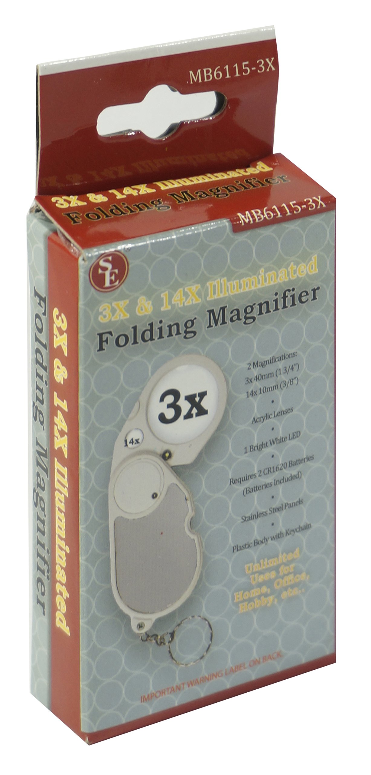 SE Dual 3x and 14x Illuminated Folding Magnifier - MB6115-3X - Image 3