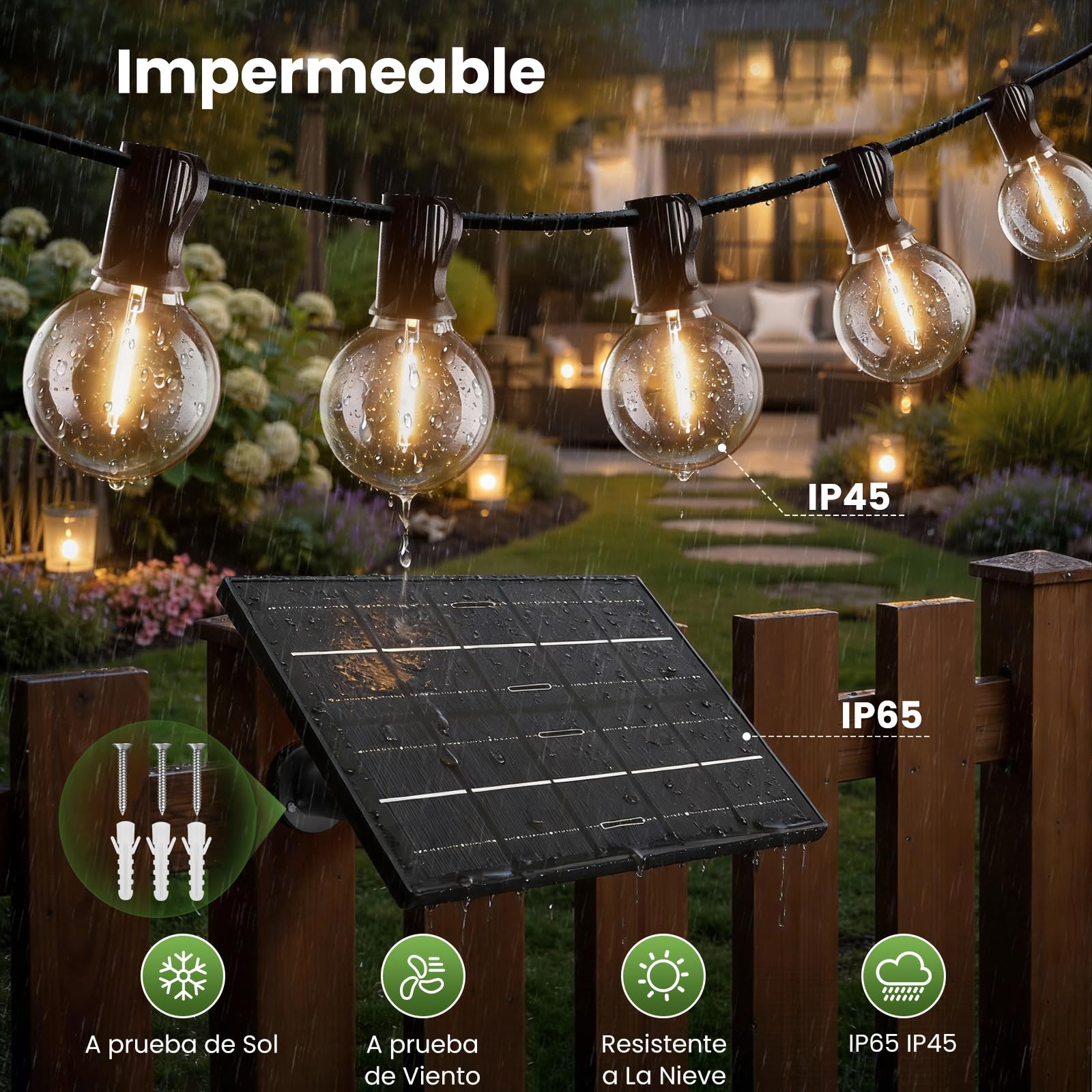 Yuusei Guirnalda Luces Exterior, Luces LED 30M Solares Exterior IP65 | Impermeable IP65 & 2700K Blanco Cálido, Bombillas 50+2 G40 Irrompibles Luz para Jardin, Decoracion, Terraza, Pergolas Toldos