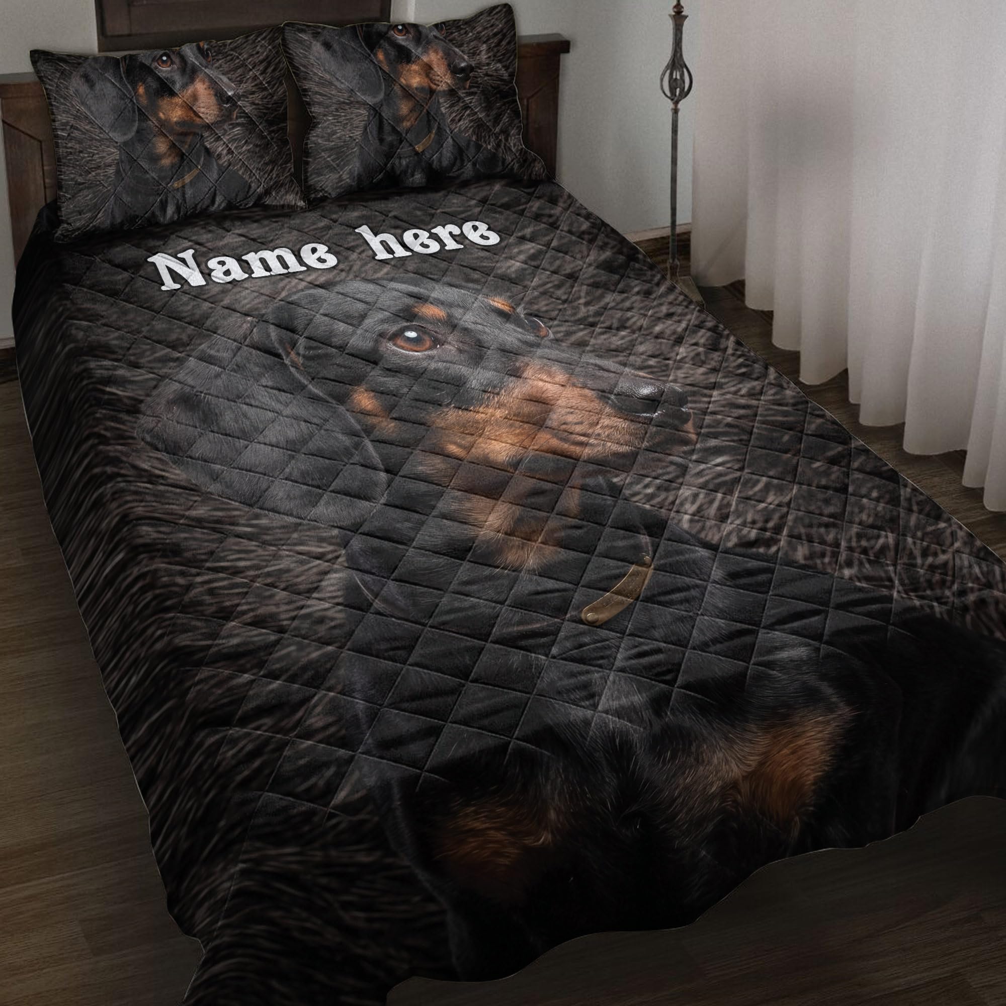 OhaPrints Custom Dachshund Weiner Doxie Hair Pattern Dog Lover Gift Personalized Name Quilt Blanket & Pillowcases, Bedding Set & Pillow Cover, King