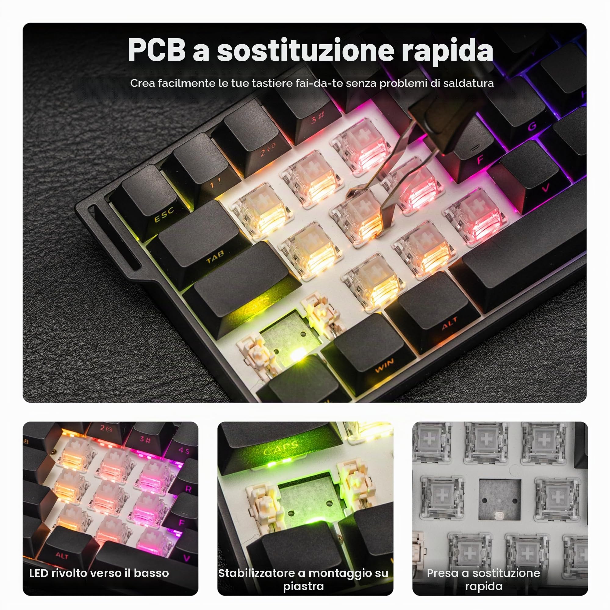 MechLands Aula Mini60 HE PRO - Tastiera senza fili con effetto hall, 4000 mAh, SOCD & DKS, tastiera magnetica da gioco, azionamento regolabile, query 8K, RGB, attenuazione del rumore (nero)