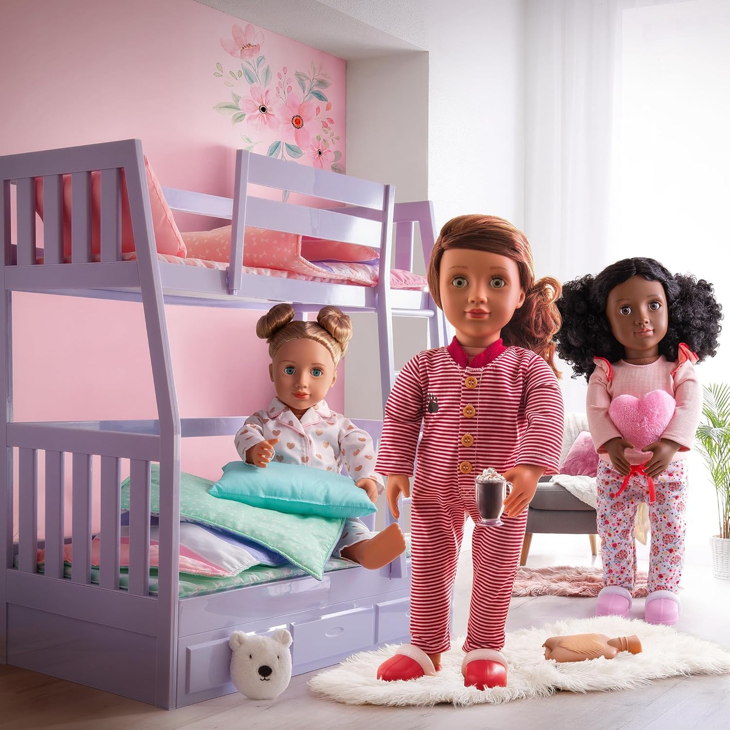 Our Generation Pyjamas Party Doll, 46 cm Movable Doll with Clothes and Accessories, Pajamas and Heart Pillow, Plush Toy, Toy from 3 Years