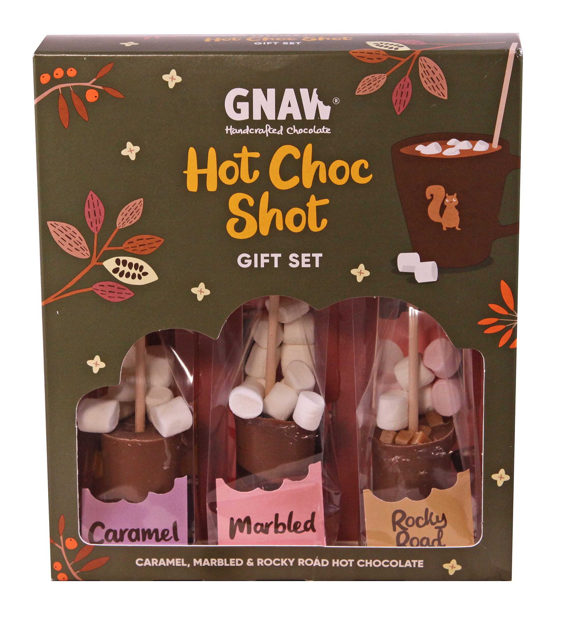 Gnaw Caramel, Marbled and Rocky Road Mixed Hot Choc Shot Chocolate Gift Set
