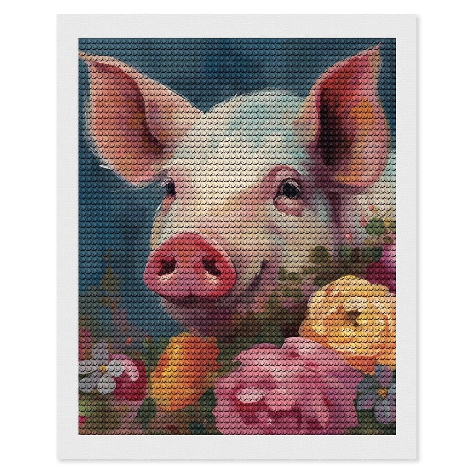 Painting Flower Pigs Diamond Art Kits for Adults, DIY 5D Diamonds Painting Kits for Beginner, Round Full Drill Diamond Dots Painting, Diamonds Pictures Gem Art and Crafts Wall Decor 16"x20"