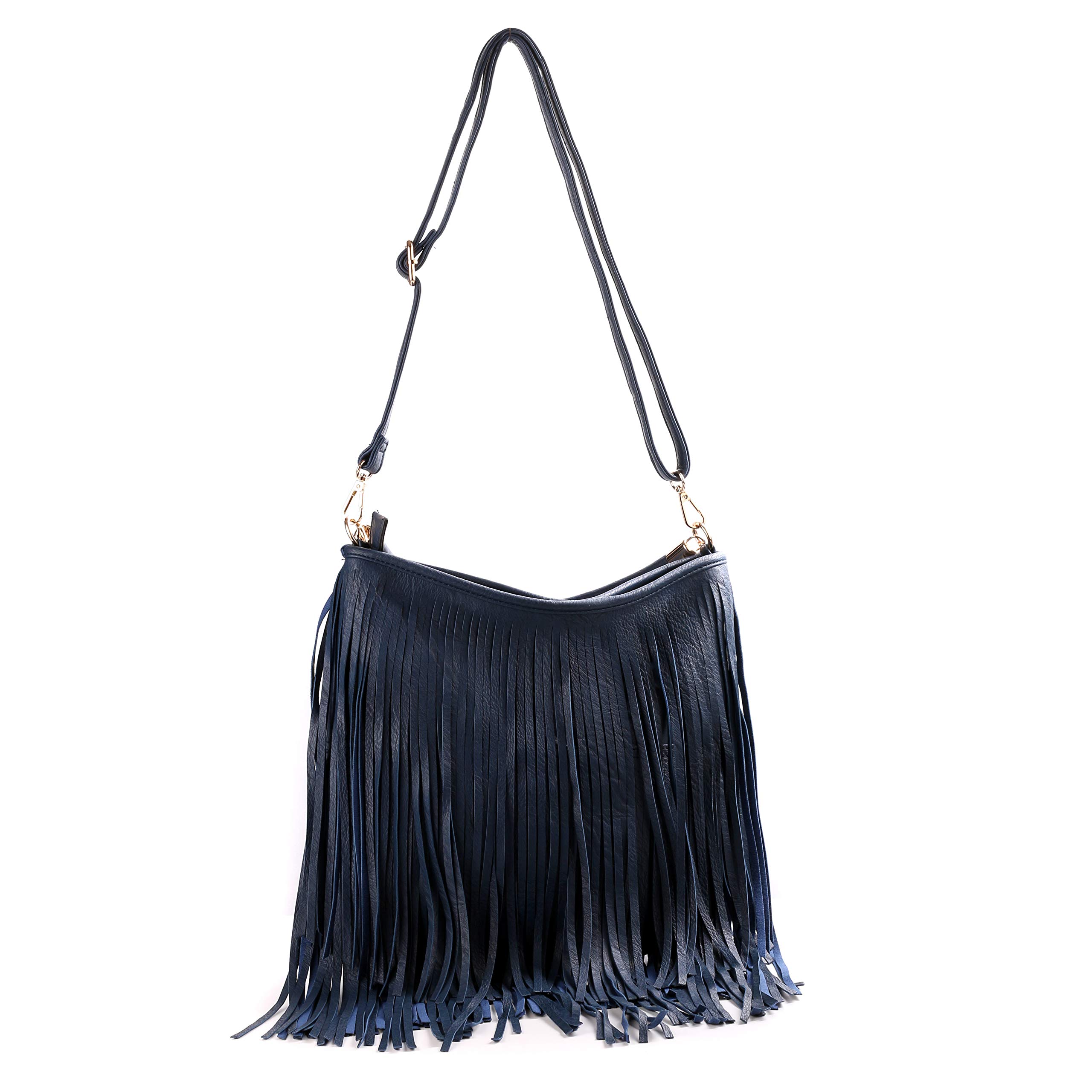 WEDMAY - Bolso de hombro de piel sintética suave con flecos y borlas para mujer, Estilo 1 - Negro, Large