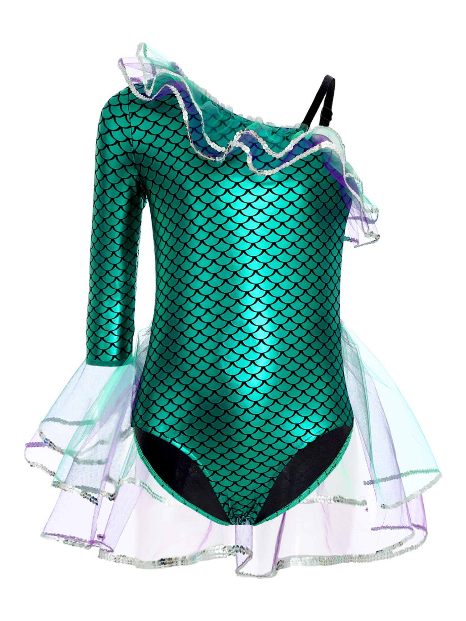 TiaoBug Maillot Brillante De Gimnasia Niña Vestido Princesa Con Estampado De Escamas De Pez Mono De Gimnasia