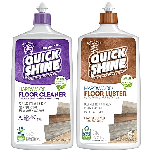 Quick Shine 2 Pack Smart Combo- Includes 1 Hardwood Floor Cleaner & 1 Hardwood Floor Polish-Luster w/ Plant-Based Carnauba 27oz | Safer Choice | A Clean That Can Be Seen!