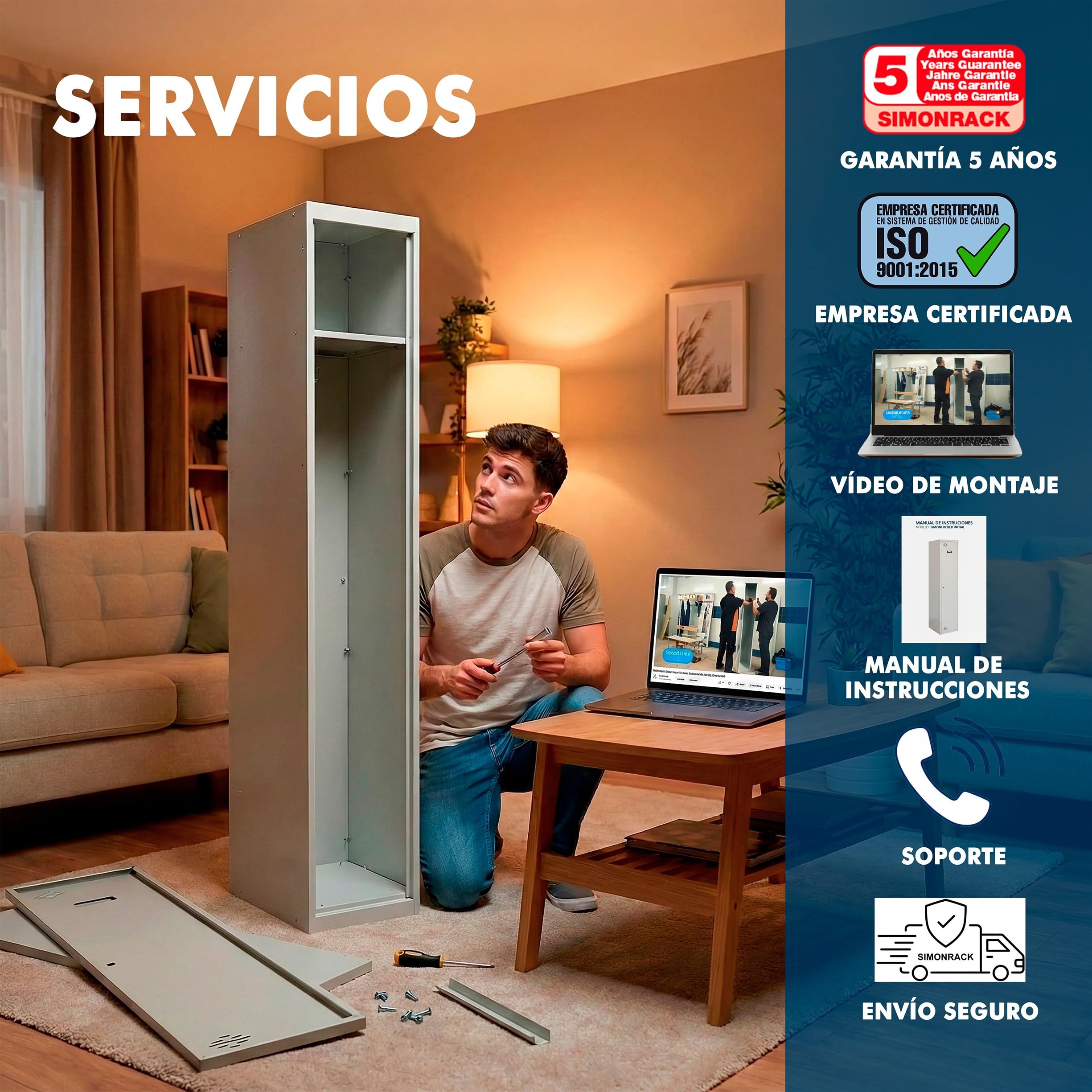 Simon Rack Taquillas Vestuario Metálica, 1800x800x500 mm, 1 Puerta, 2 Módulos, Incluye Llave, Gris - Simonlocker