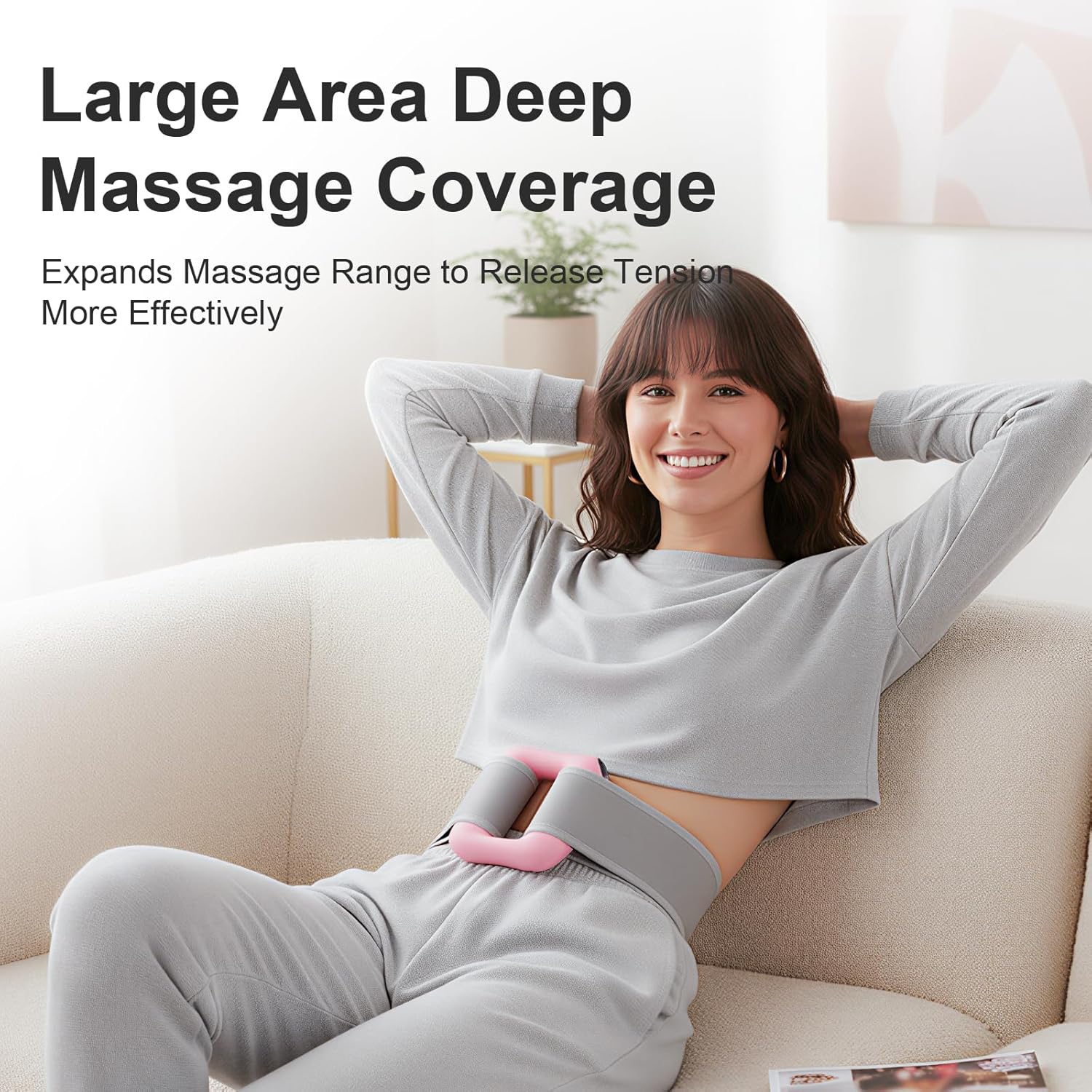 Deep Tissue Percussion Massage Gun, Ergonomic Fascia Blaster with 3 Modes & 5 Levels, Fascia Ring Massager with Belt for Muscle Relief & Full-Body Relaxation(Pink) - Image 4