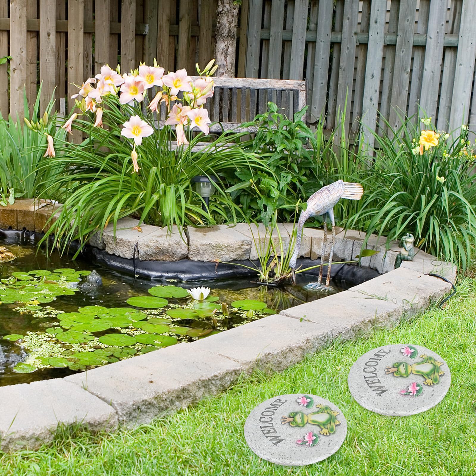 Pierre de Gué Décorative en Ciment, Motif Grenouille pour Jardin