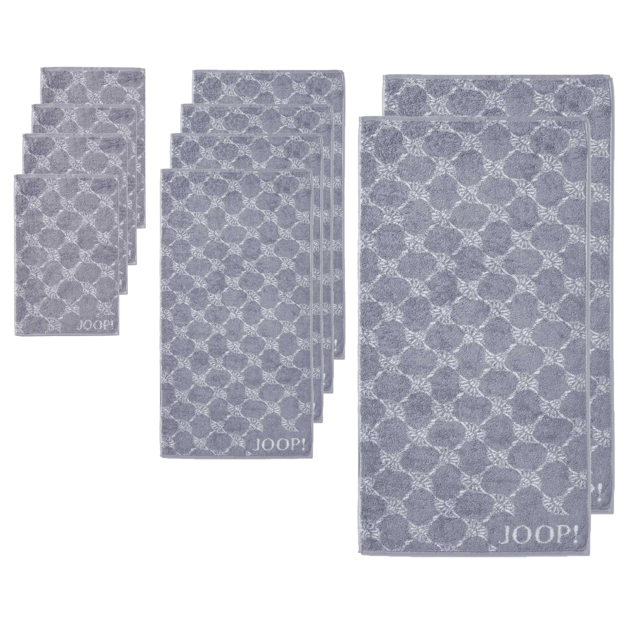 Joop! Juego de toallas, 10 piezas, diseño de flores de maíz, 2 toallas de ducha, 4 toallas de mano, 4 toallas de invitados, color gris