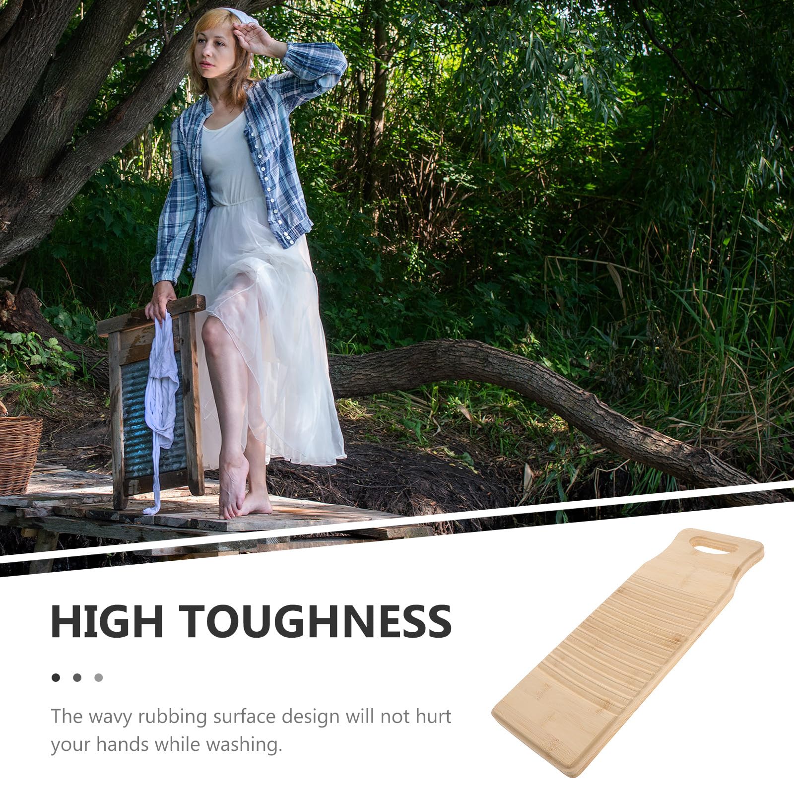 Kichvoe ASSE per Lavare la Biancheria in Legno Naturale Spesso 40x15 Cm, Tavola da Bucato Portatile Resistente all'Usura per Uso Domestico Superficie Ondulata Colore Casuale
