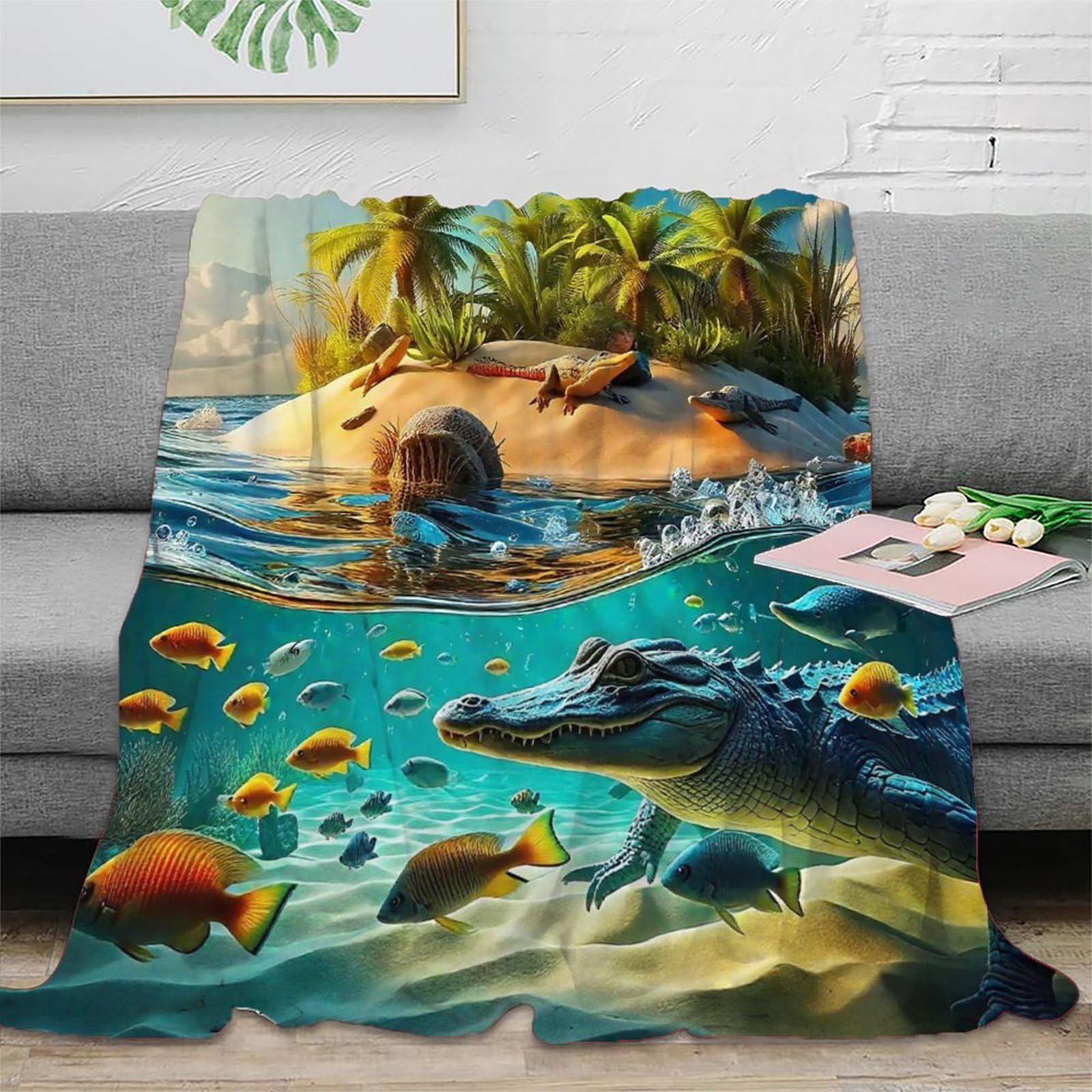 Couverture en peluche microfibre douce et finitions 3D crocodile premium
