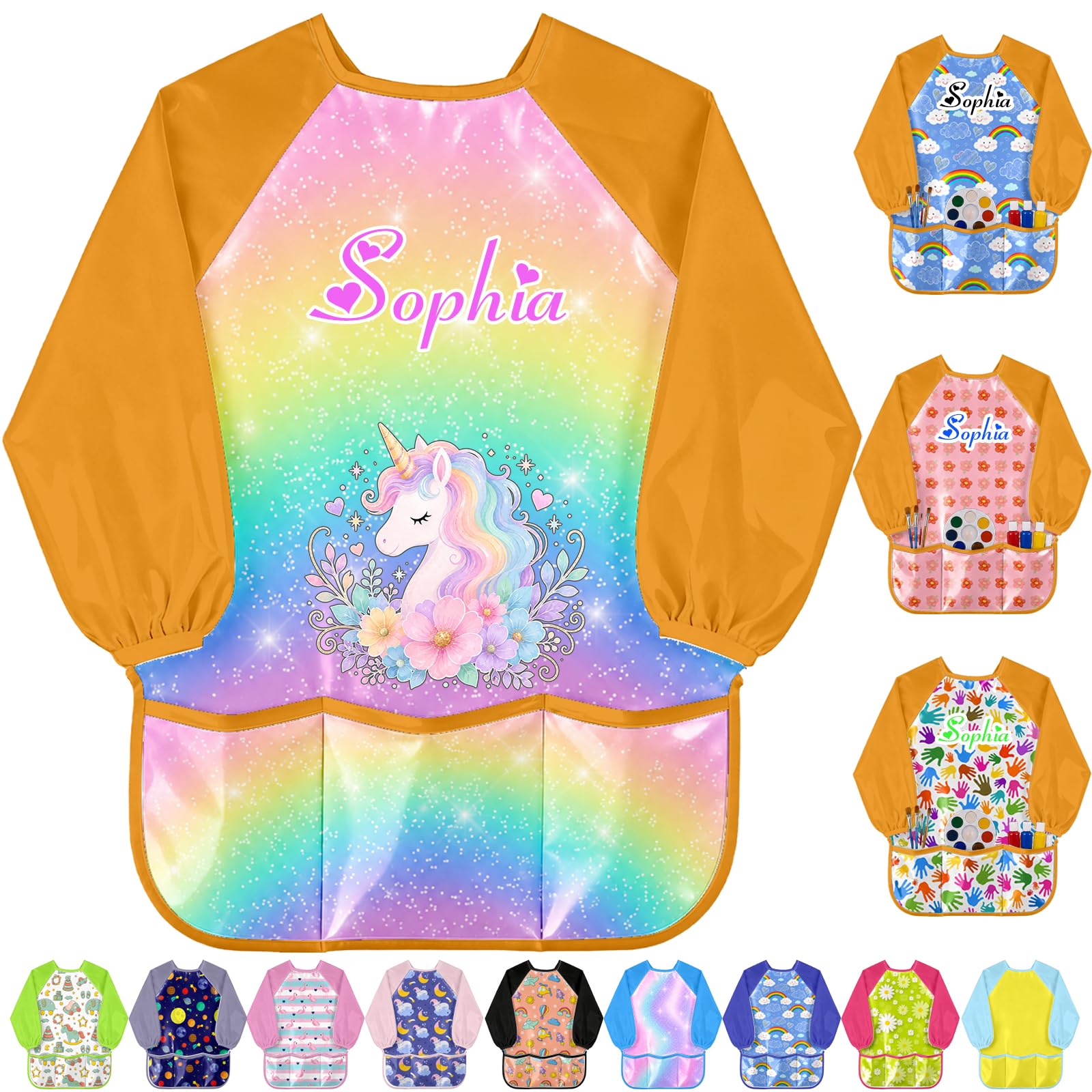 Personalised Kids Art Smock Custom Name Waterproof Toddlers Painting Apron