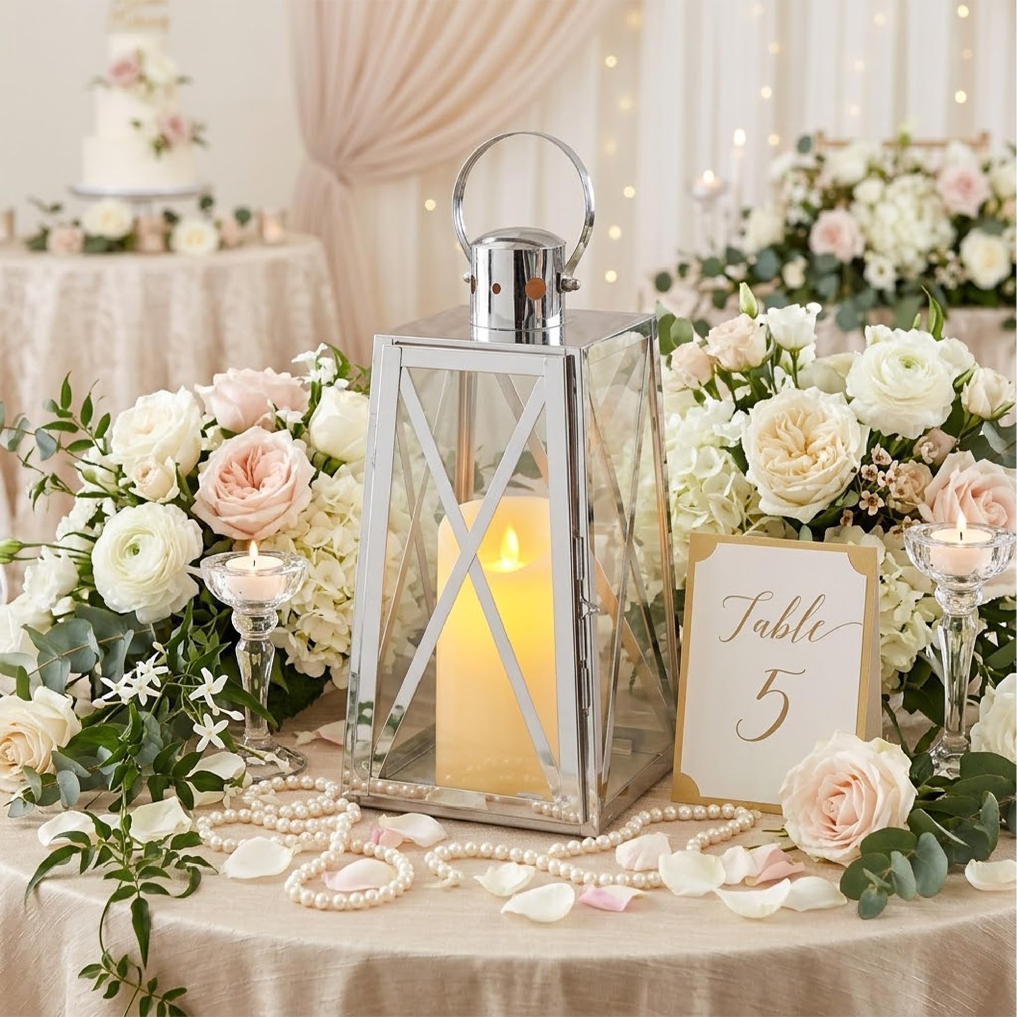 TRIROCKS Lanterna Decorativa in Acciaio Inossidabile 30 cm Alta, Portacandela in Metallo con Pannelli di Vetro Trasparente, Perfetta per Decorazioni Casa, Soggiorno, Eventi (Oro