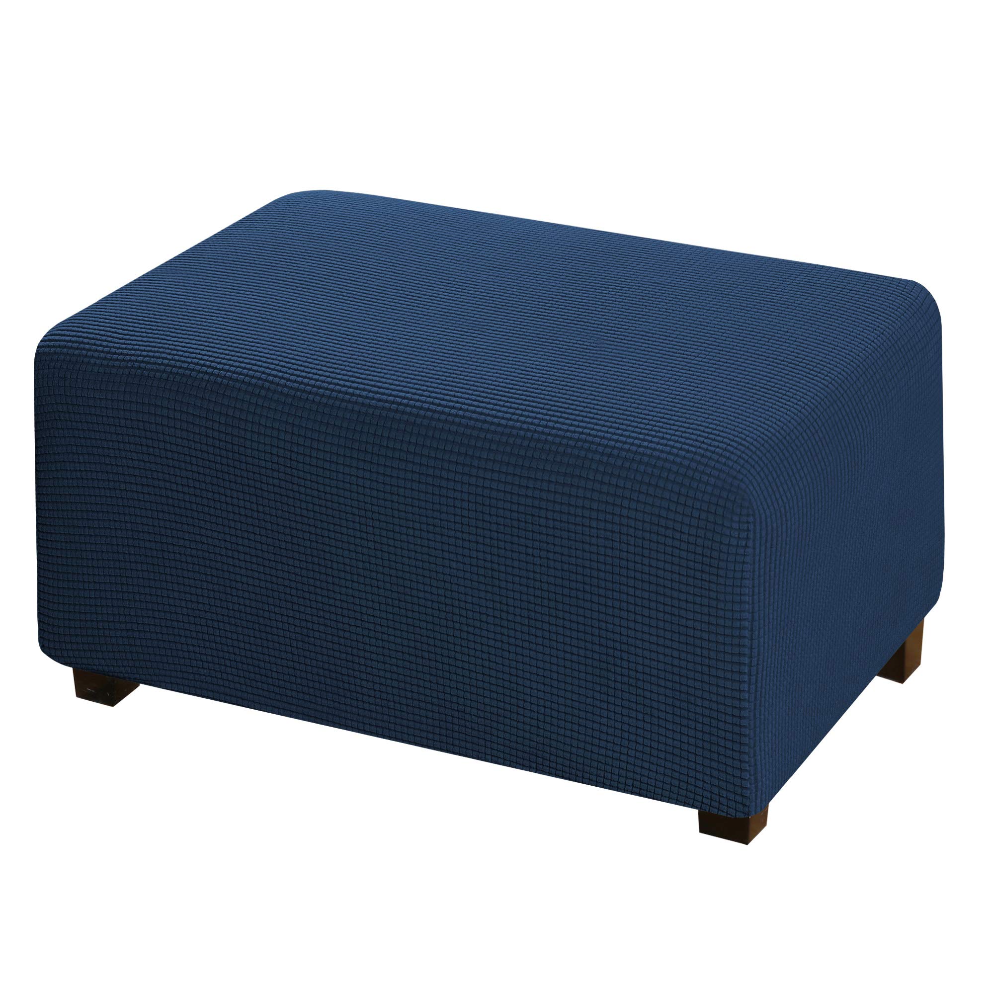 1 Piece Stretch Ottoman Cover Ottoman Slipcover Stay in Place High Spandex Small Checks Jacquard Fabric Ottoman Slipcovers Folding Storage Stool Furniture Protector for Living Room, Oversized, Navy