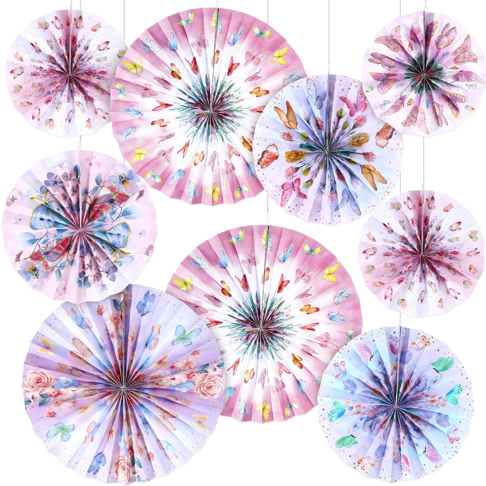 Outus 9 Pcs Spring Wildflower Party Butterfly Hanging Paper Fans Decorations Classroom Decoration Ceiling Wall Decor Tea Party Floral Baby Shower Baby in Bloom Birthday Boho Wedding(Butterfly)