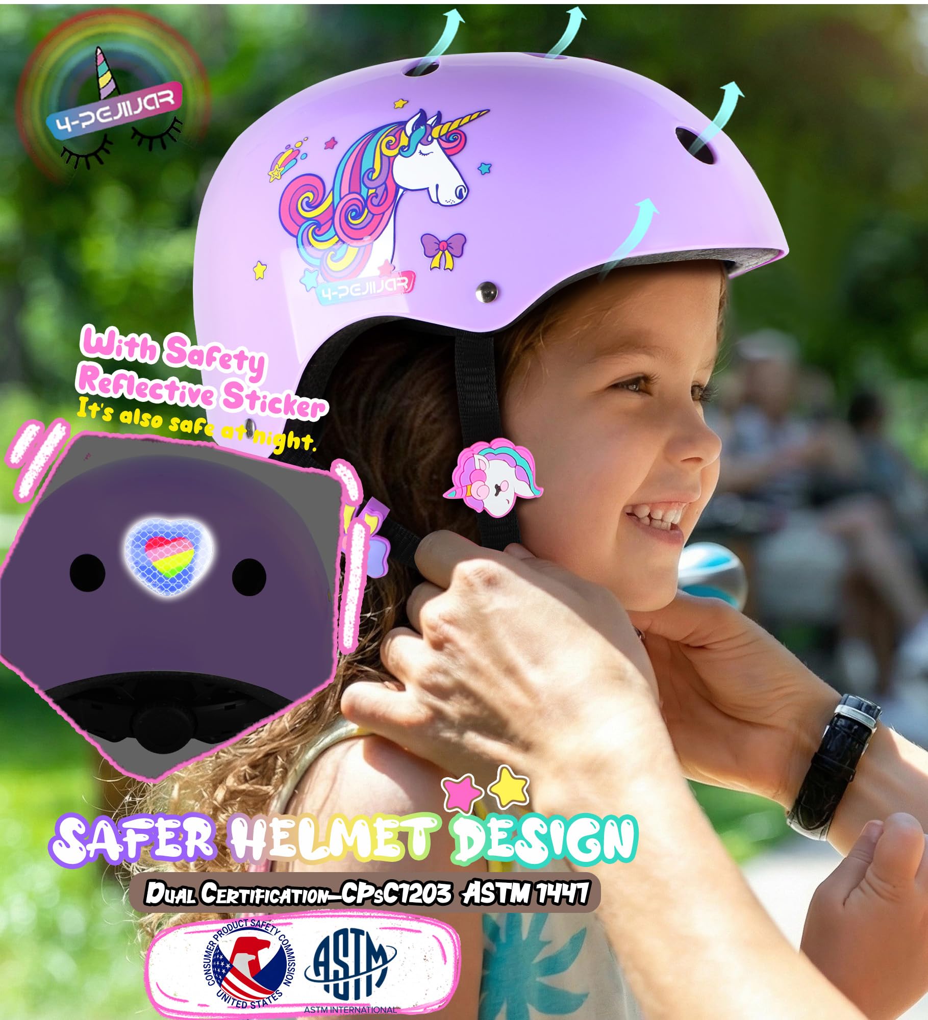 Unicornio Protección para Patines Infantiles Rodilleras para niñas Protecciones Skate Niño con Bolsa de Cordón para Patinaje Skateboard Monopatín Bicicletas — view 4