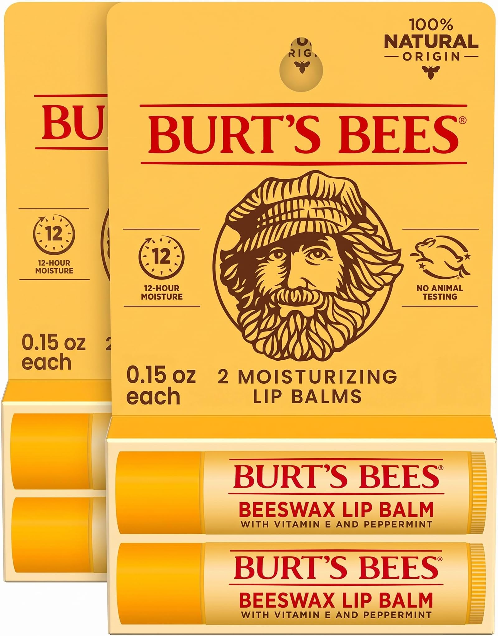 Burt's Bees Lip Balm Easter Basket Stuffers - Original Beeswax, Lip Moisturizer With Responsibly Sourced Beeswax, Tint-Free, Natural Conditioning Lip Treatment, 2 Tubes, 0.15 oz. (Pack of 2)