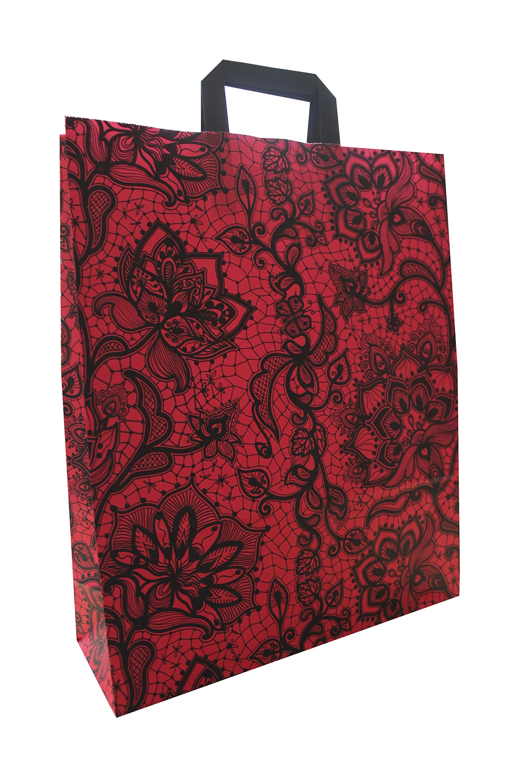 PGV Papierowe torby do noszenia z płaskimi uchwytami koronka czerwone (32 + 12 x 40 cm, 50 sztuk)