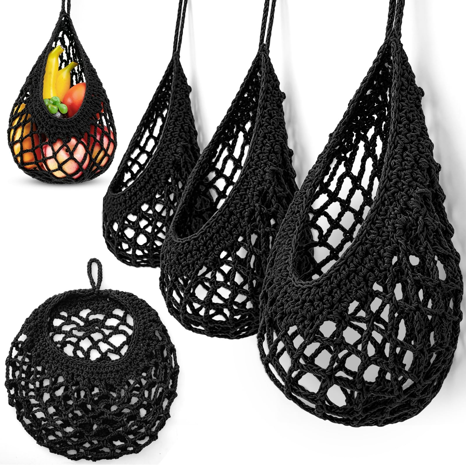 Honeydak 3 Hanging Baskets, Black, Open Mesh Teardrop