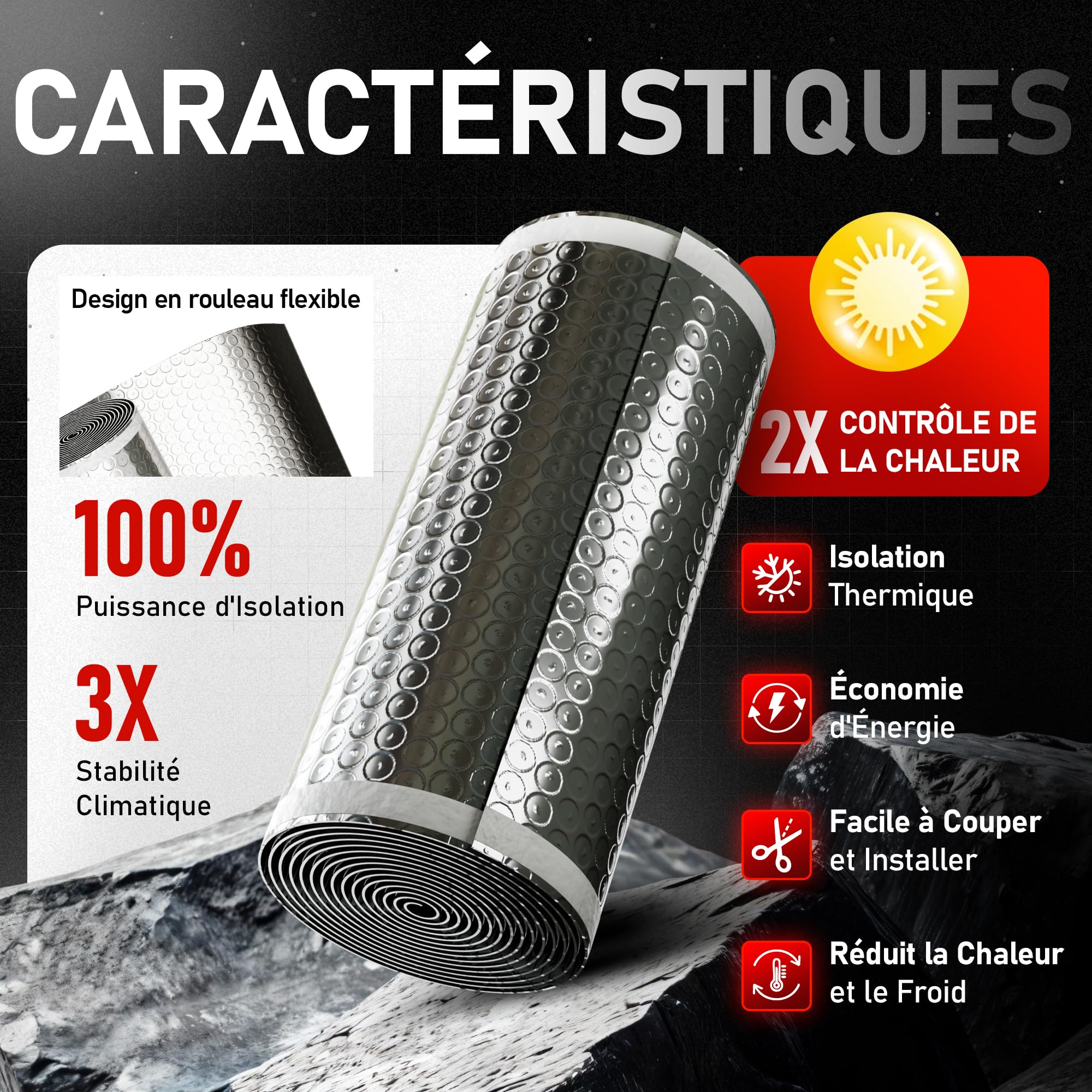 Rouleau Isolant Caisson Volet Roulant Autocollant 5m x 25 cm | Isole Froid, Chaleur et Courants d’Air | Économie d’Énergie & Confort Amélioré (Pack 2)
