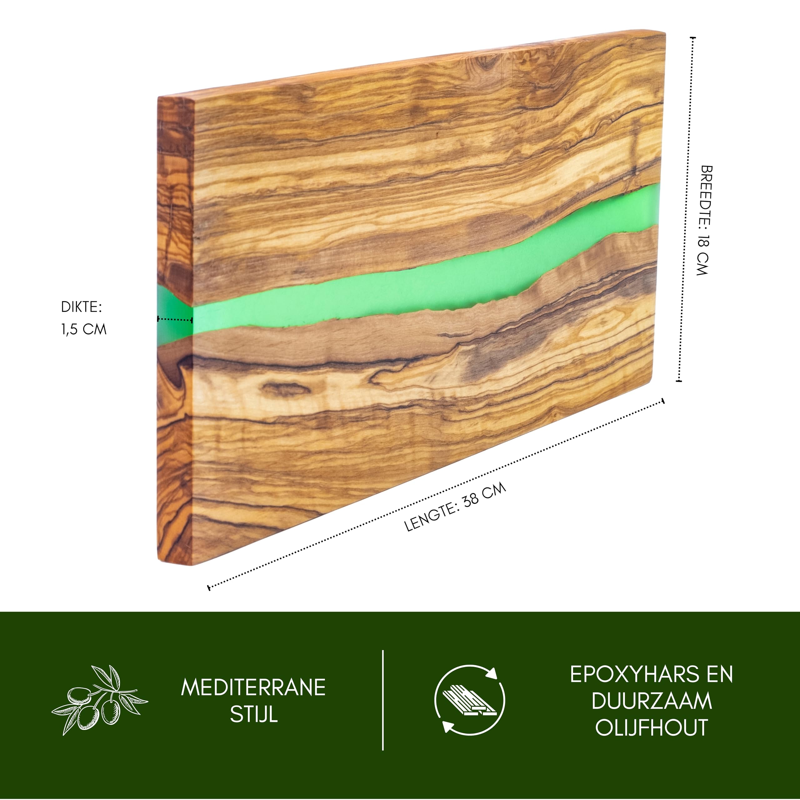 Erreke snijplank hout - olijfhout - houten snijplank - 38x18x1.5 cm - borrelplank - snijplankenset - Ideaal voor het serveren van vleeswaren - Keukensnijplank (Groente