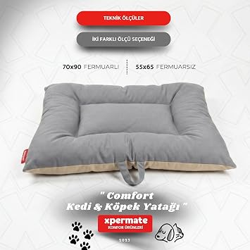 Xpermate Köpek Minderi Köpek Yatağı Kedi Yatağı Çift Taraflı Yıkanabilir Antrasit Bej Comfort 55x65 cm